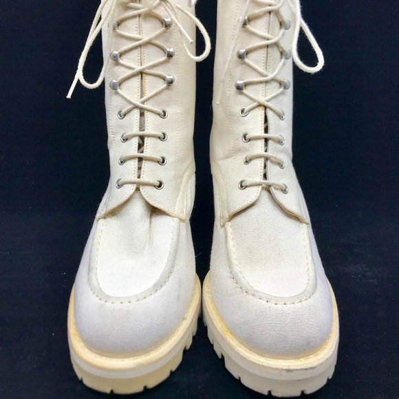 KELIAN STUDIO Off White Canvas Laced Combat Boots - Picture 3 of 8